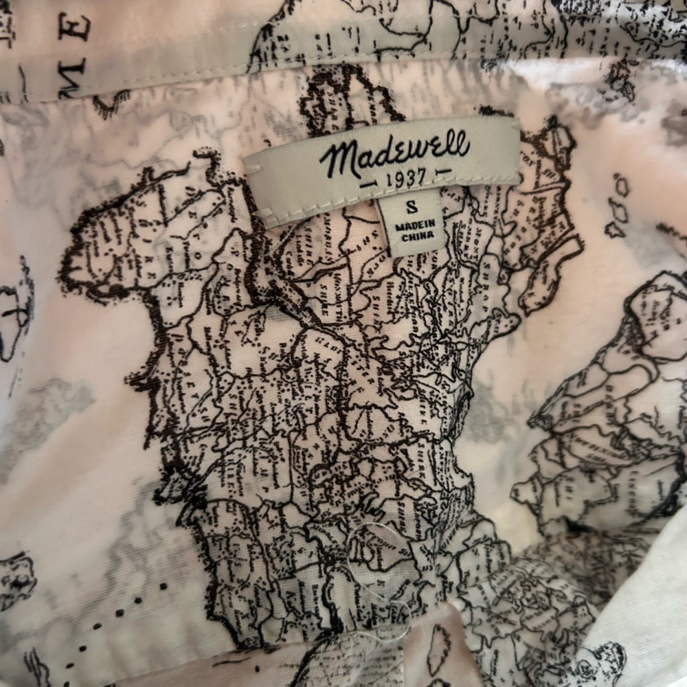 Madewell White Button-Down Shirt with Black Map Print - Picture 2 of 3